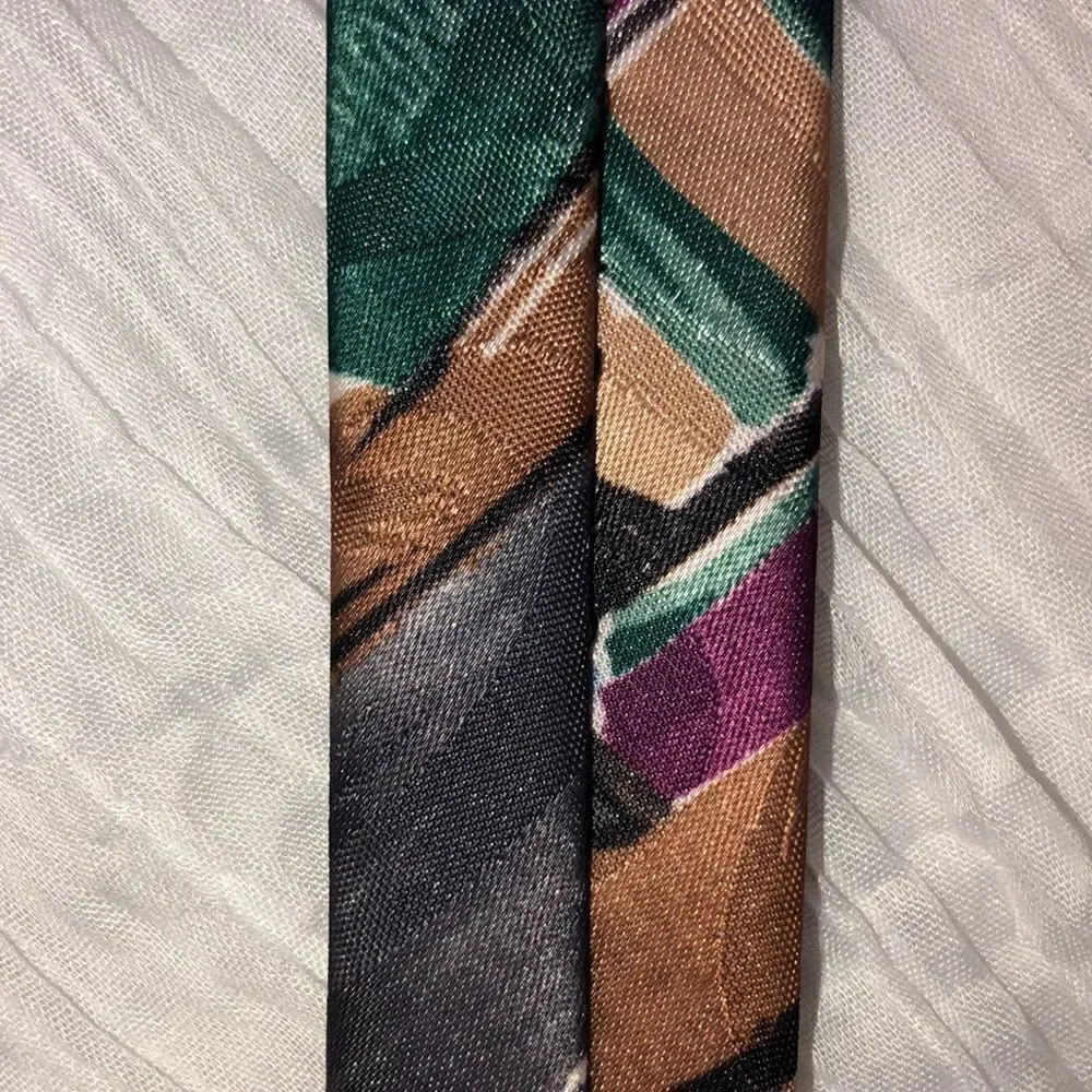 Adolfo Pink Blue Light Brown Black Artsy Polyester Designer Tie